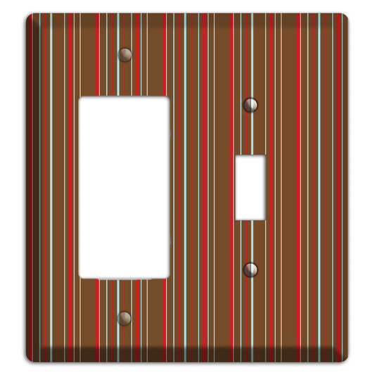 Brown Red and Dusty Blue Vertical Stripes Rocker / Toggle Wallplate