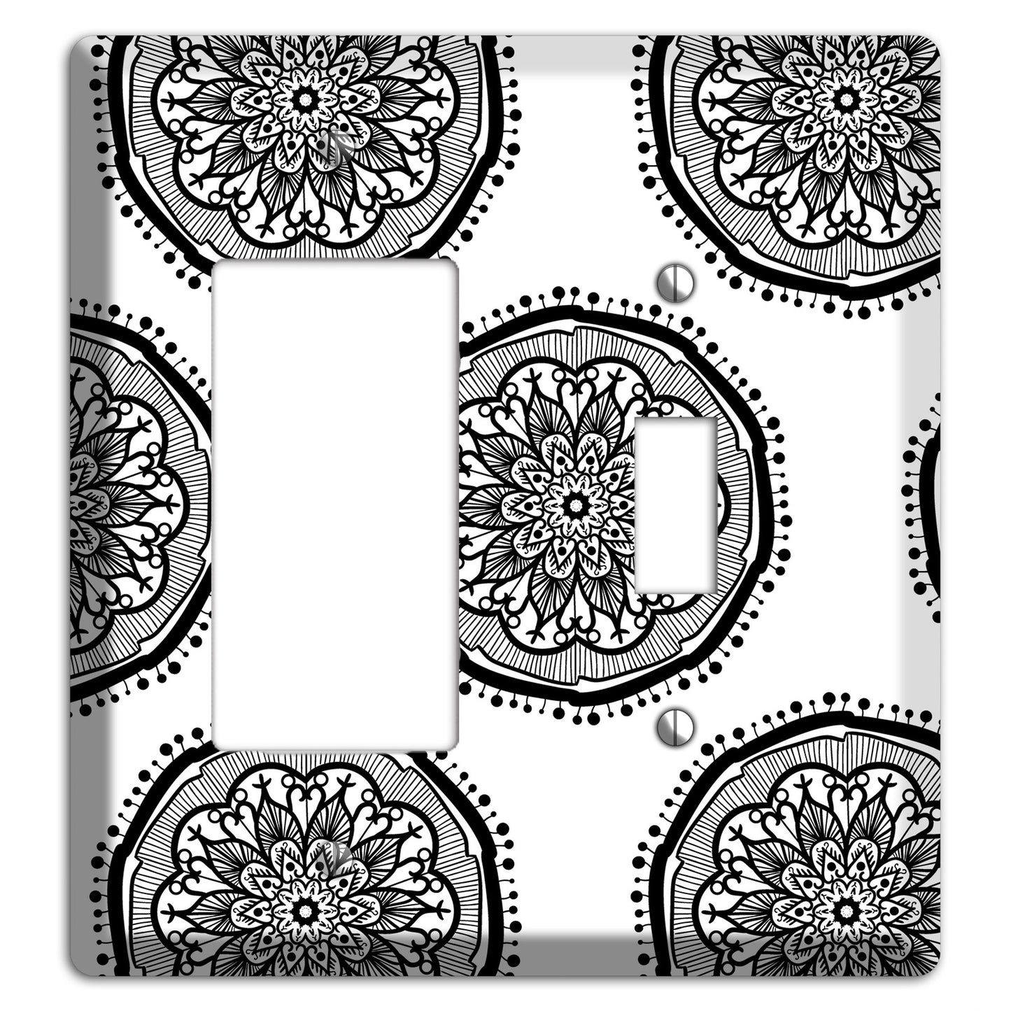 Mandala Black and White Style R Cover Plates Rocker / Toggle Wallplate