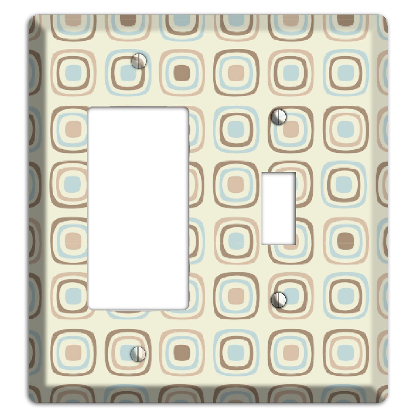 Multi Beige Brown Dusty Blue Retro Squares Rocker / Toggle Wallplate