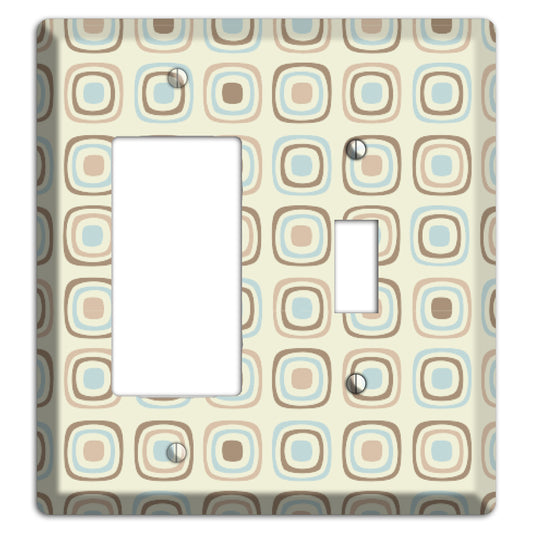 Multi Beige Brown Dusty Blue Retro Squares Rocker / Toggle Wallplate