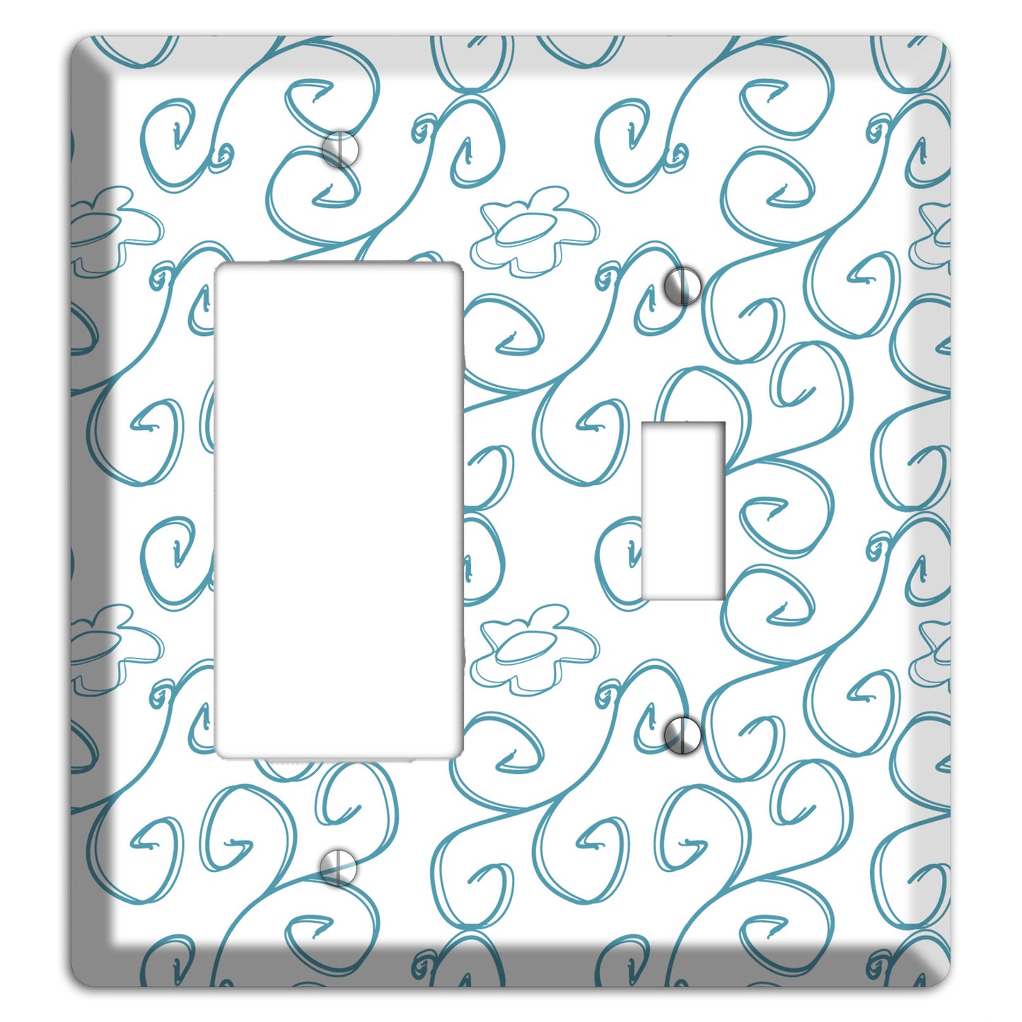 Blue Scroll Flower Contour Rocker / Toggle Wallplate