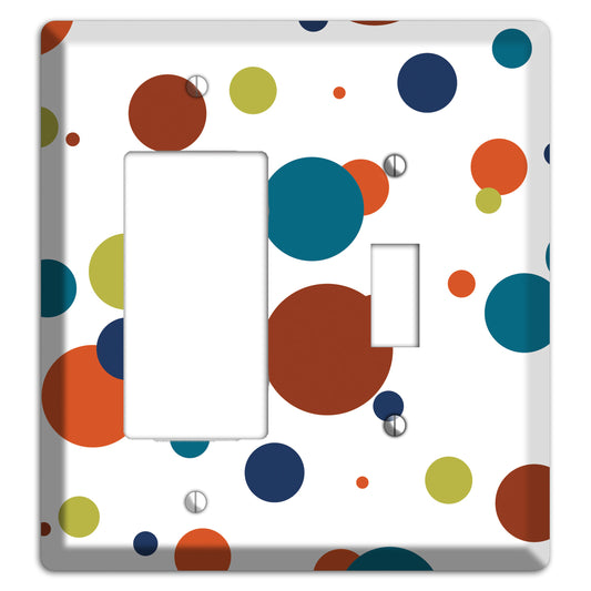 White with Multi Color Medium Dots Rocker / Toggle Wallplate