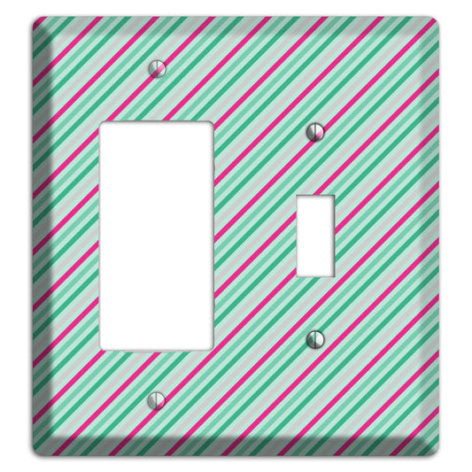 Grey Fuschia and Multi Aqua Angled Stripes Rocker / Toggle Wallplate