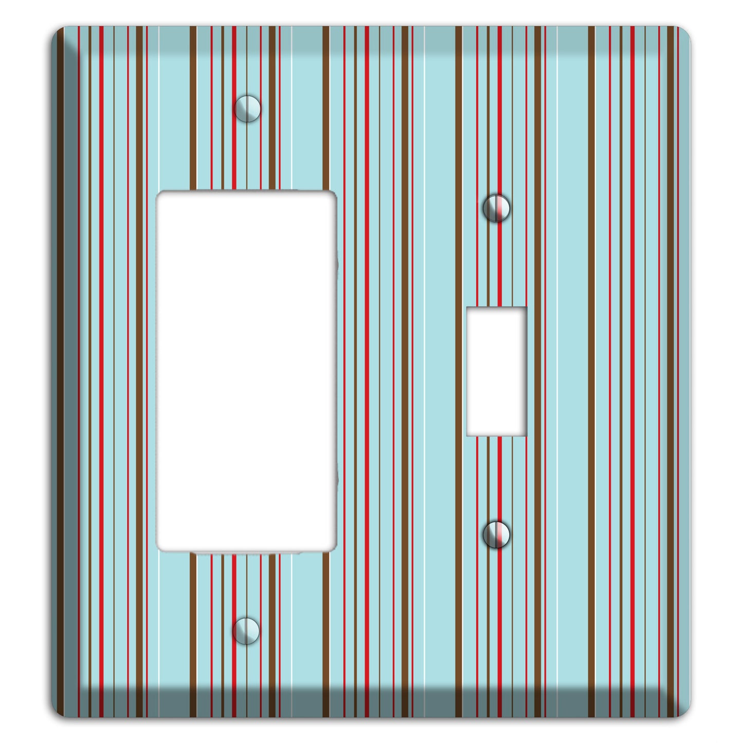 Dusty Blue with Red and Brown Vertical Stripes Rocker / Toggle Wallplate