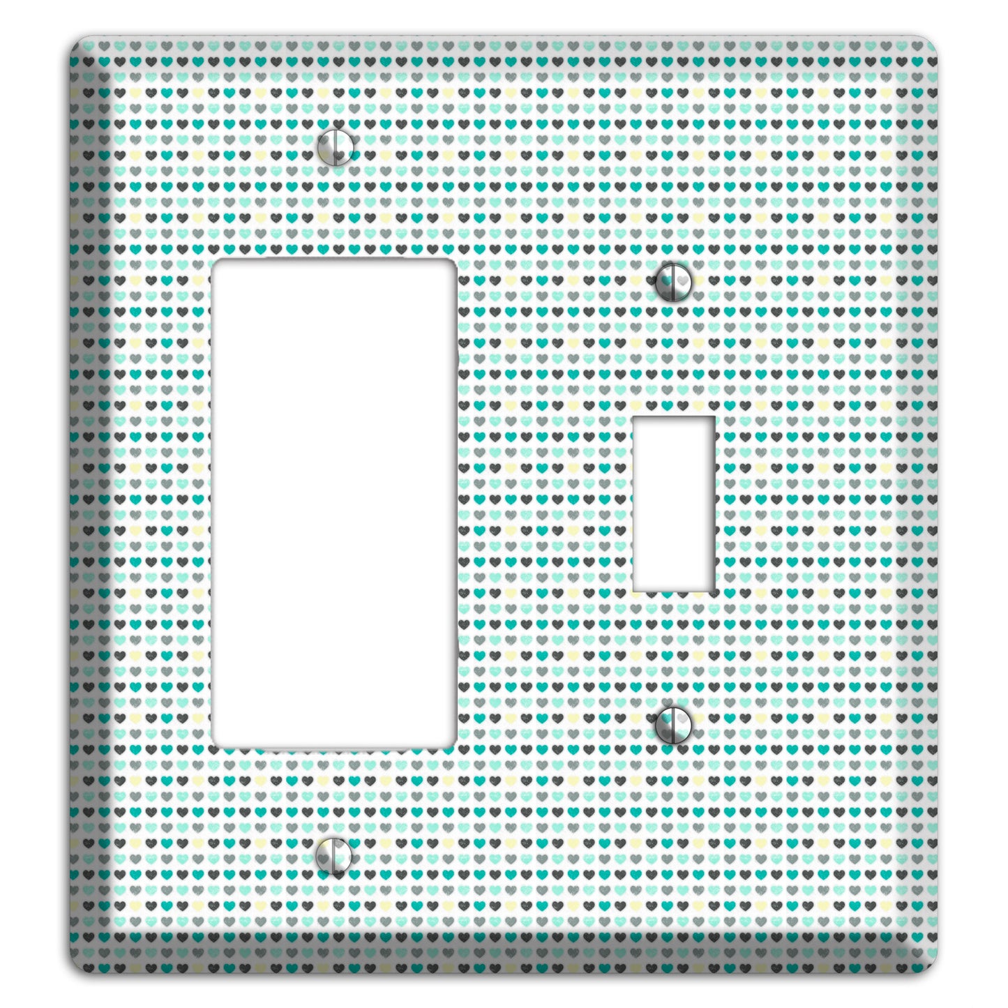 Multi Teal Grey Yellow Optical Hearts Rocker / Toggle Wallplate