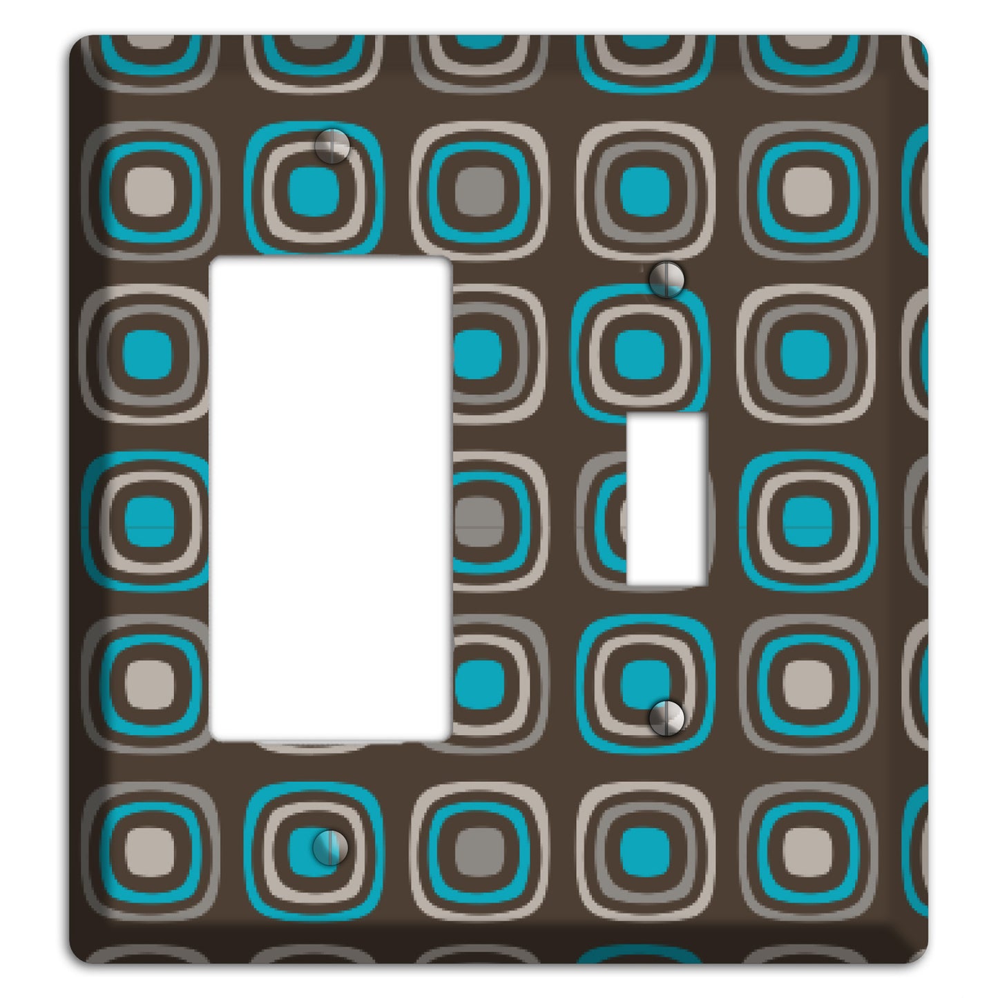 Multi Brown and Turquoise Retro Squares Rocker / Toggle Wallplate