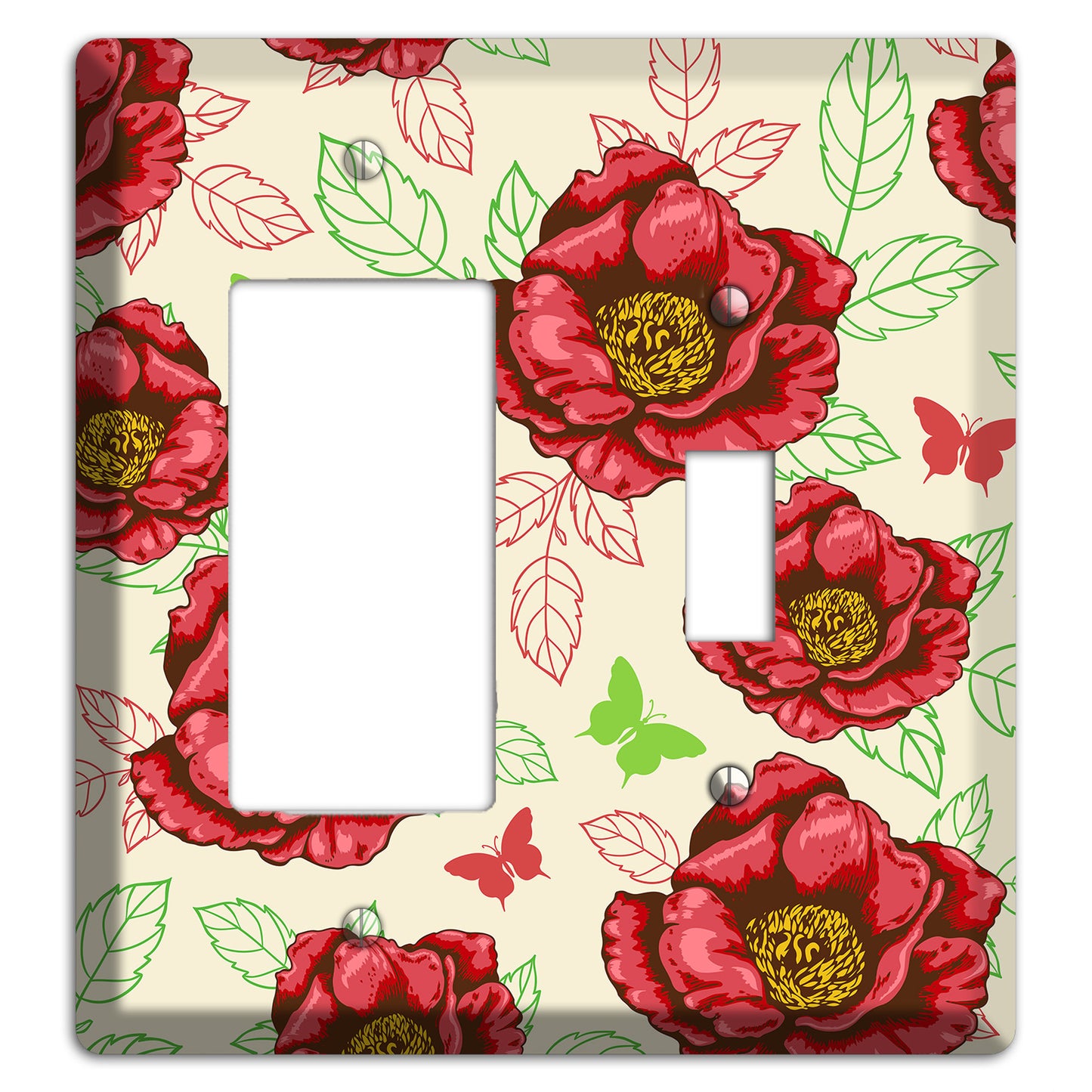 Red Peony Style B Rocker / Toggle Wallplate