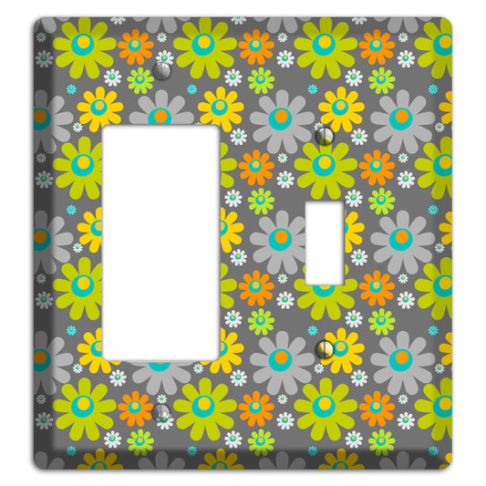 Grey and Yellow Flower Power Rocker / Toggle Wallplate