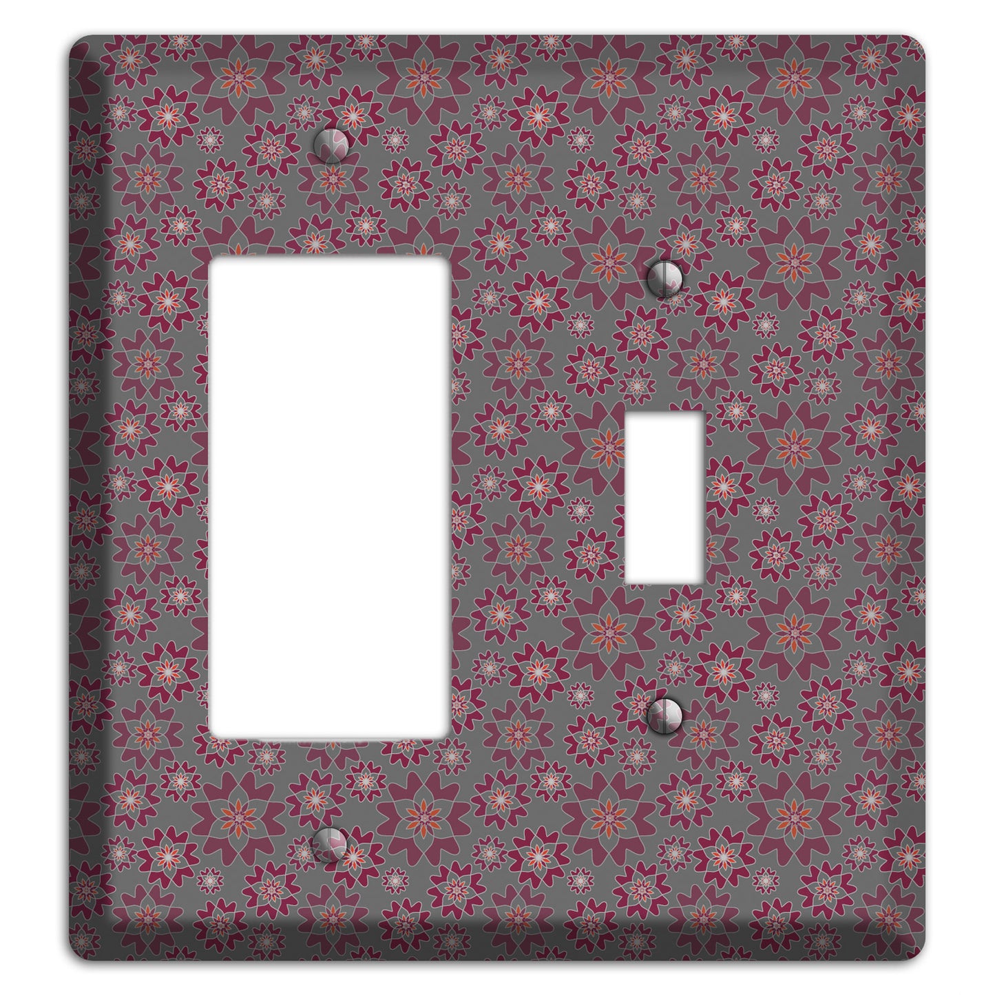 Grey with Tiny Burgundy Retro Suzani Rocker / Toggle Wallplate