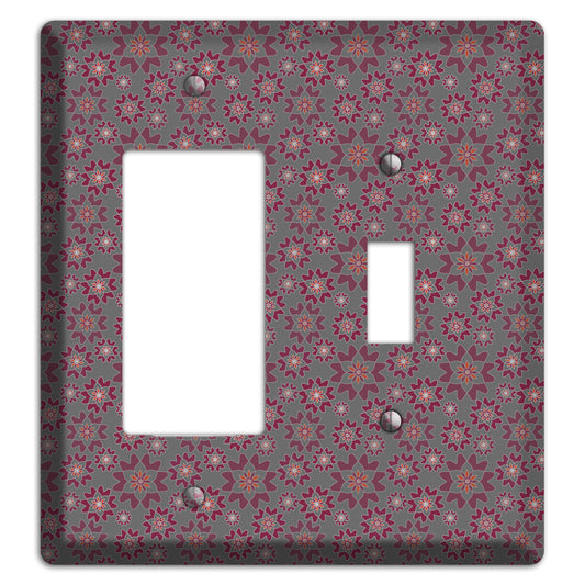 Grey with Tiny Burgundy Retro Suzani Rocker / Toggle Wallplate