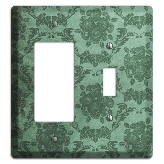 Viridian Green Vintage Rose Damask Rocker / Toggle Wallplate