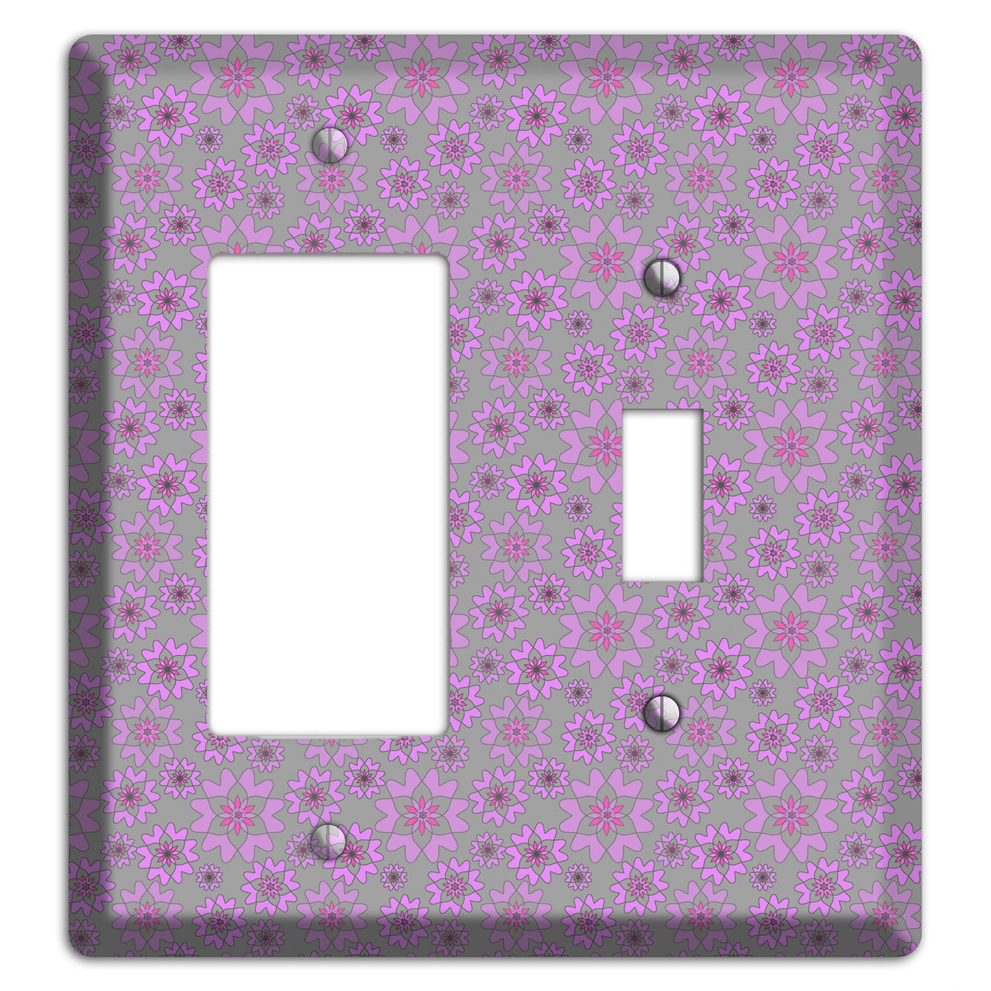 Grey with Tiny Purple Retro Suzani 2 Rocker / Toggle Wallplate