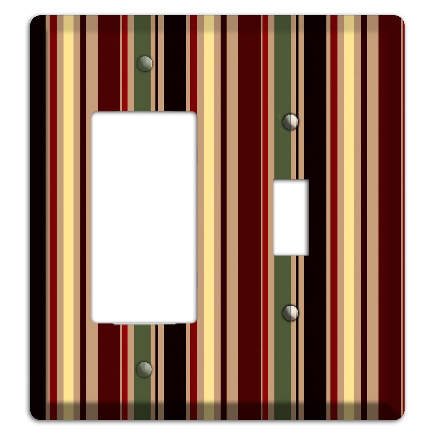 Multi olive and Burgundy Vertical Stripes Rocker / Toggle Wallplate