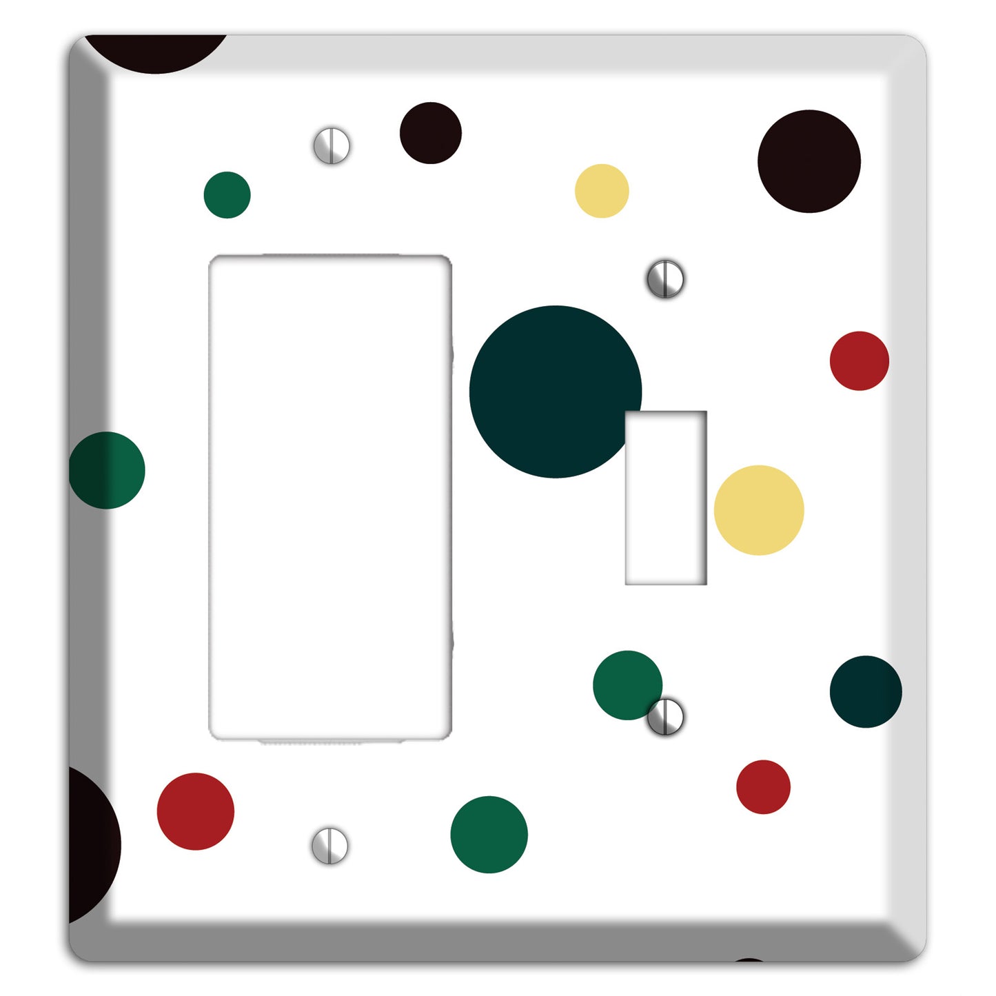 White with Multi Color Medium Dots 2 Rocker / Toggle Wallplate