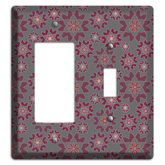 Grey with Burgundy Retro Suzani Rocker / Toggle Wallplate