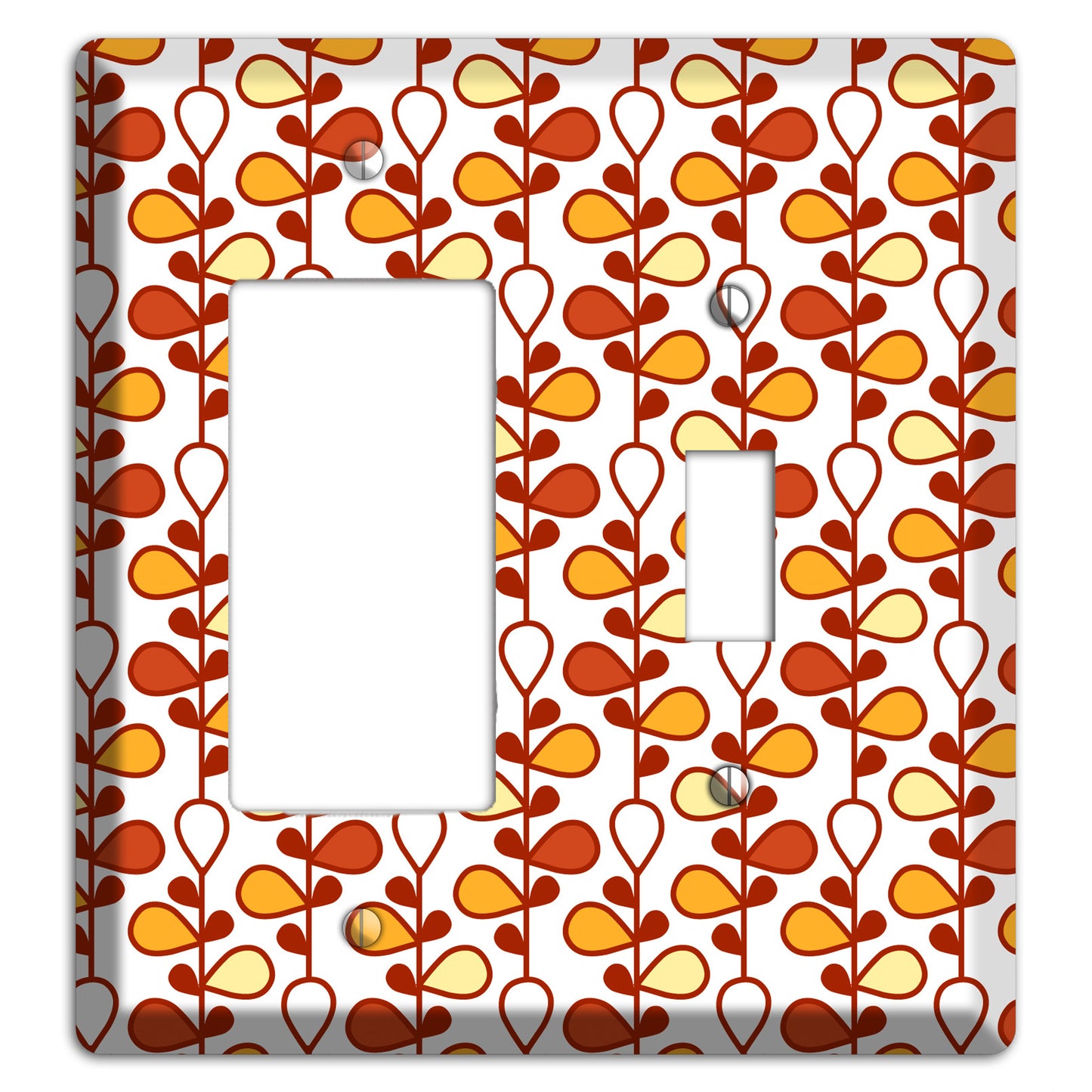 White with Red and Orange Drop and Vine Rocker / Toggle Wallplate