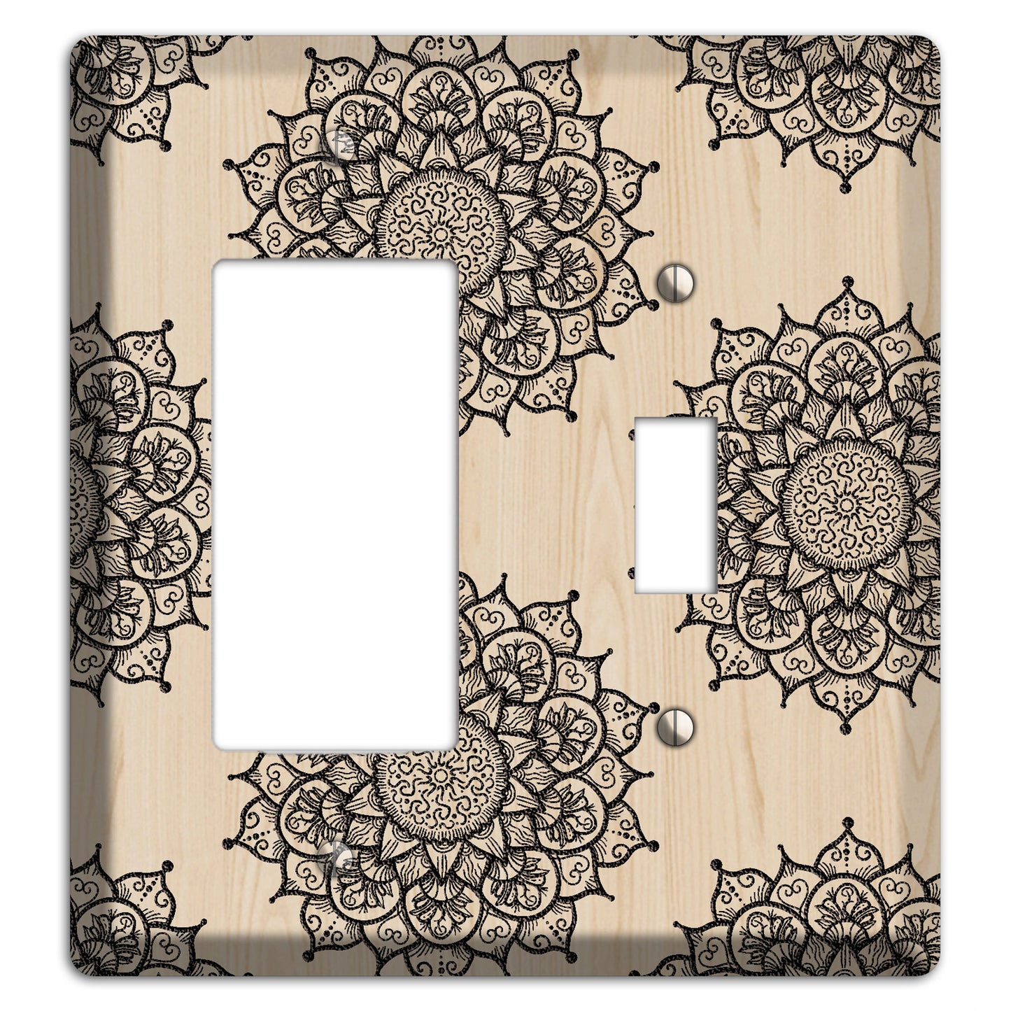 Mandala Black and White Style S Wood Lasered Rocker / Toggle Wallplate