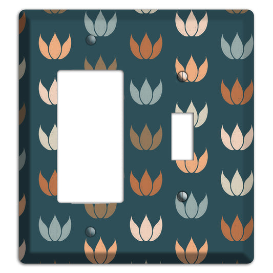 Teal Lotus Print Rocker / Toggle Wallplate