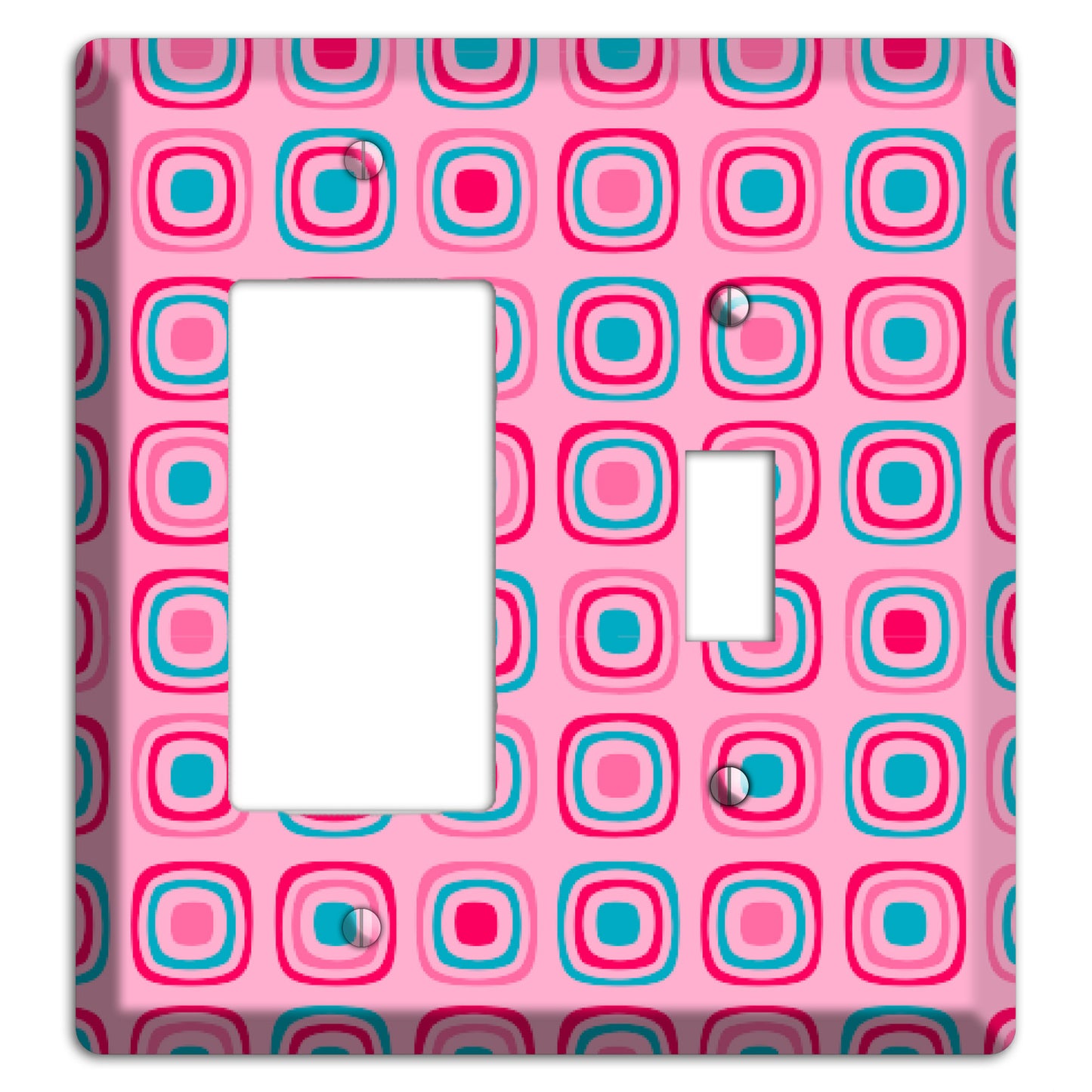 Pink and Blue Rounded Squares Rocker / Toggle Wallplate