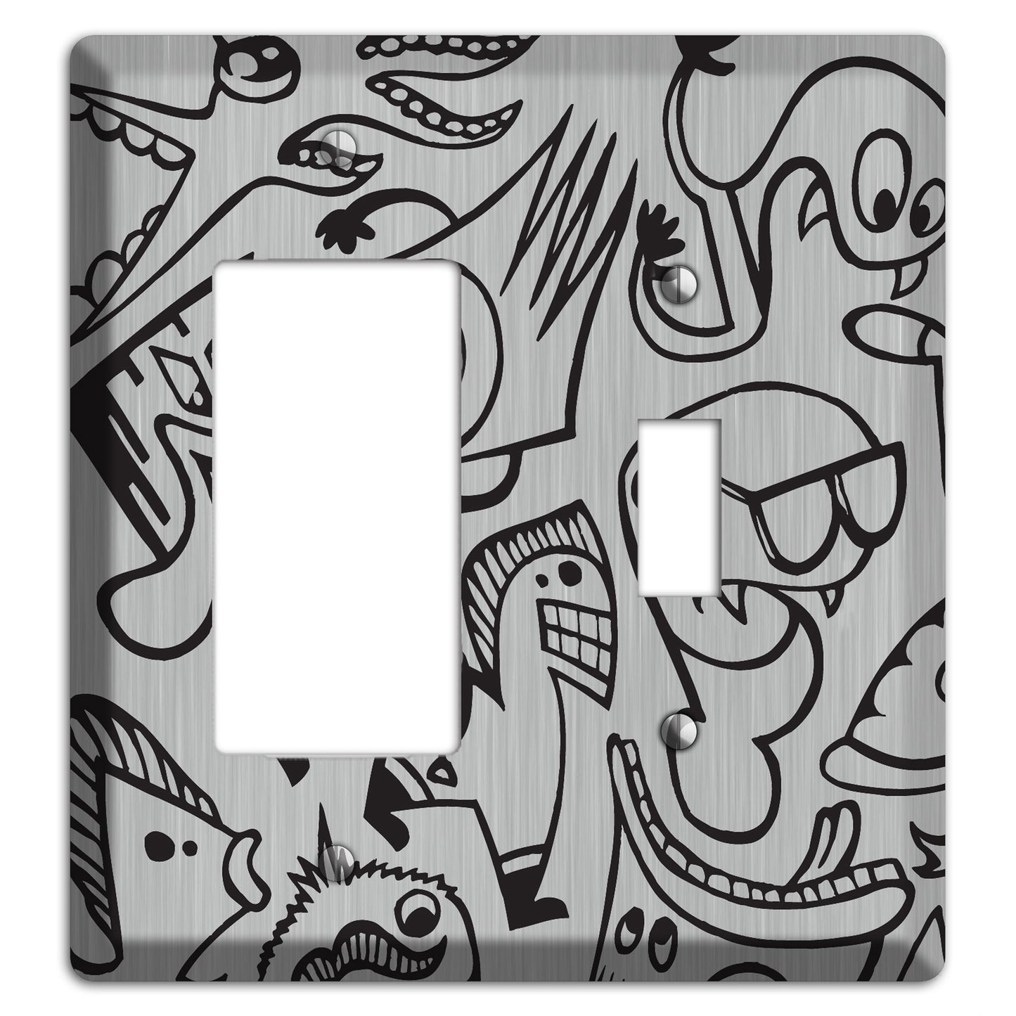 Whimsical Faces 1  Stainless Rocker / Toggle Wallplate