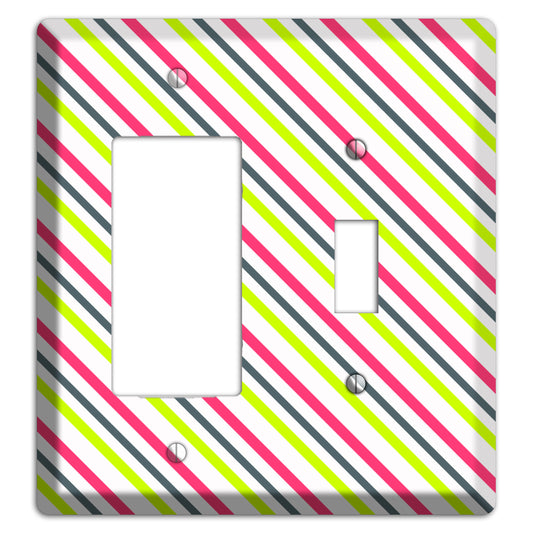 Fuschia and Lime Angled Stripe Rocker / Toggle Wallplate