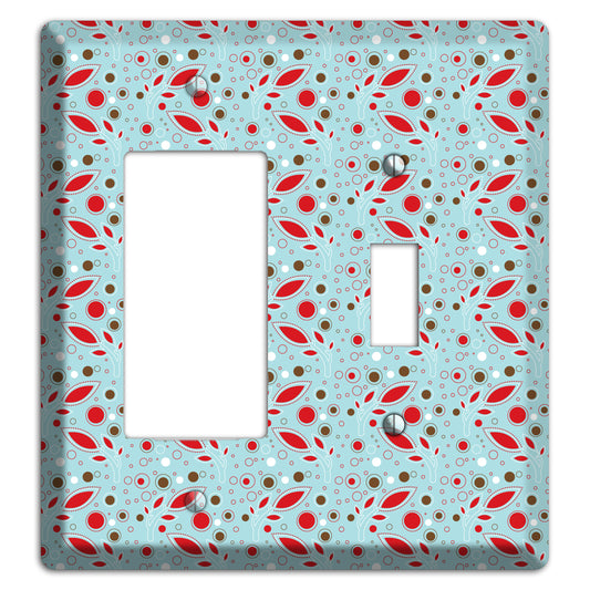 Dusty Blue with Red and Brown Retro Sprig Rocker / Toggle Wallplate