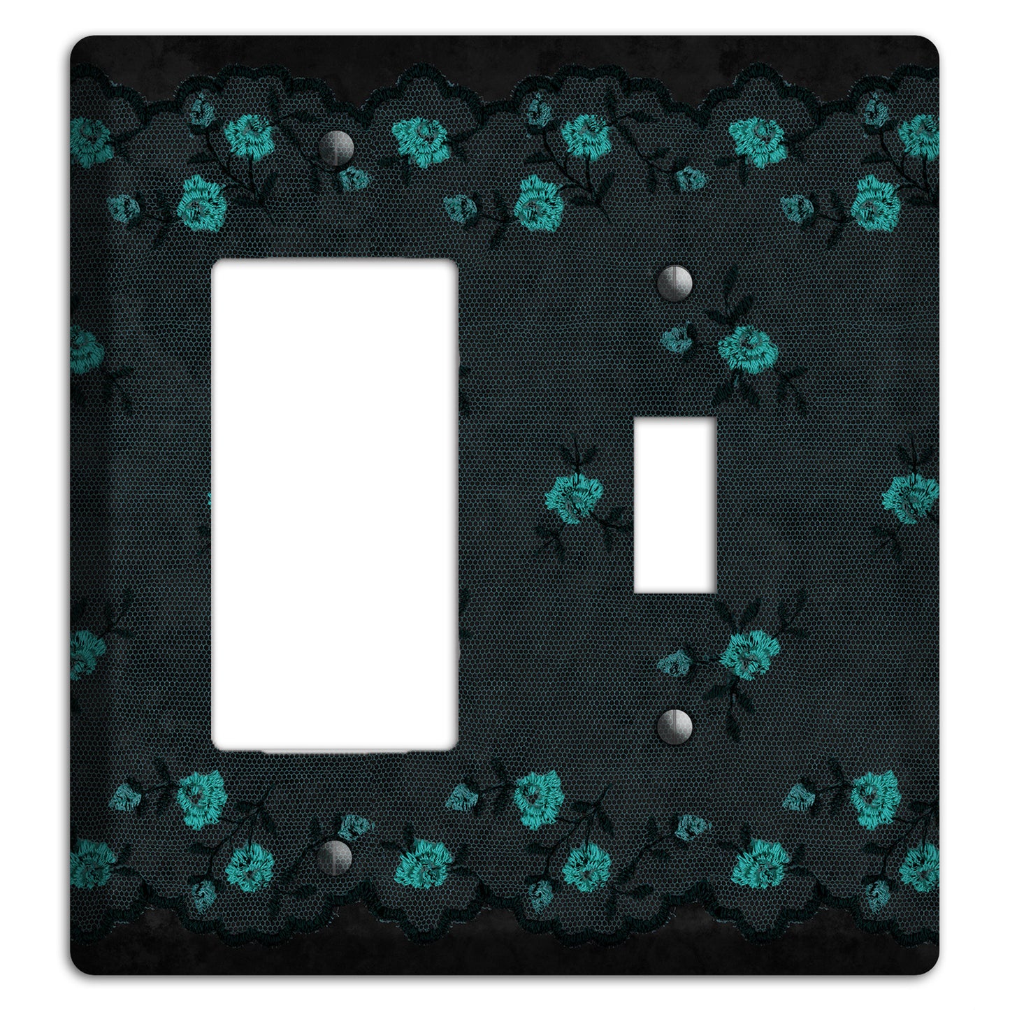 Embroidered Floral Black Rocker / Toggle Wallplate