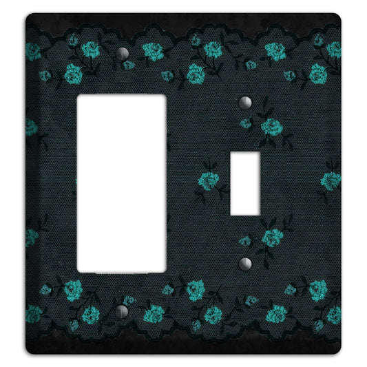 Embroidered Floral Black Rocker / Toggle Wallplate