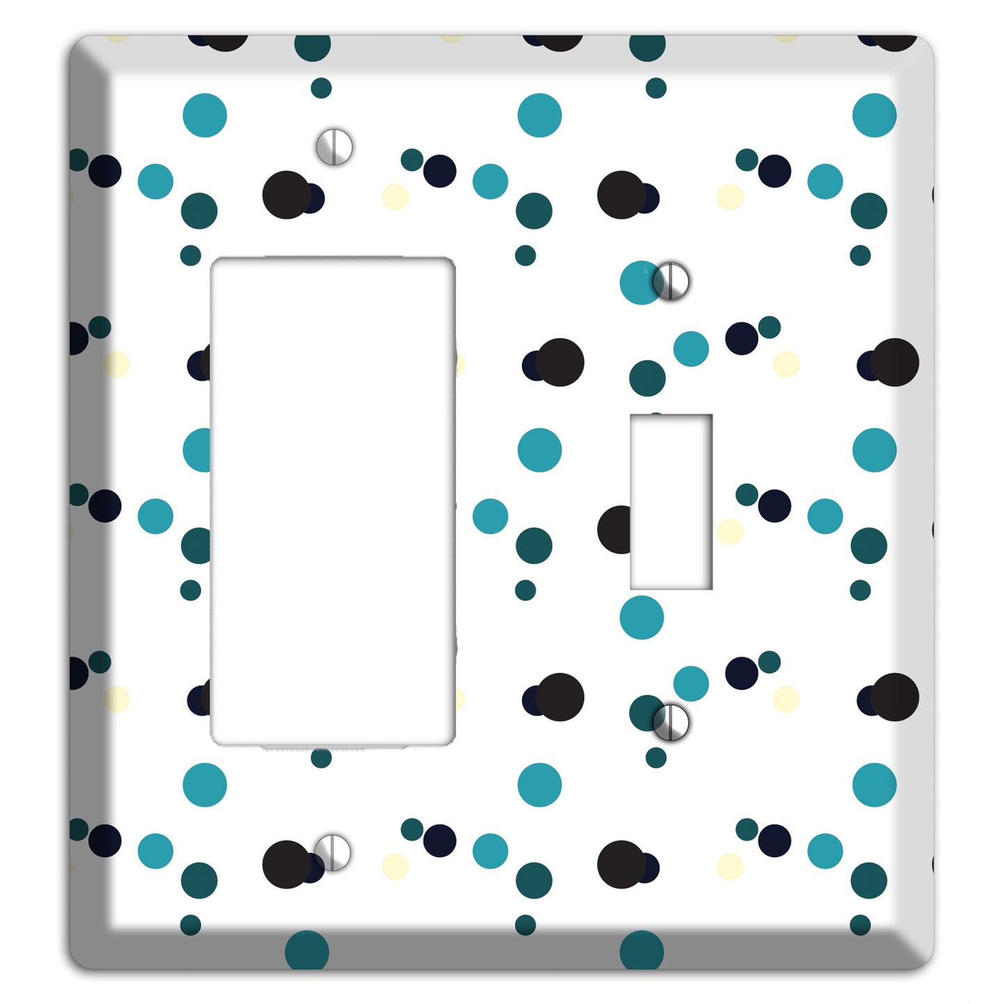 White with Teal and Black Multi Dots Rocker / Toggle Wallplate