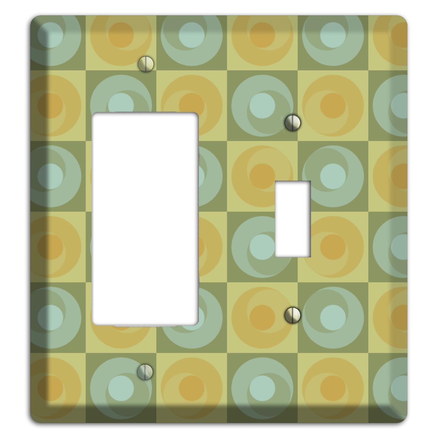 Multi Sage and Mustard Checked Circles Rocker / Toggle Wallplate