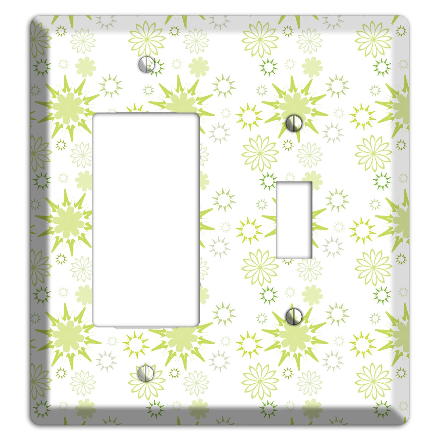 White with Multi Lime Floral Contour Retro Burst Rocker / Toggle Wallplate