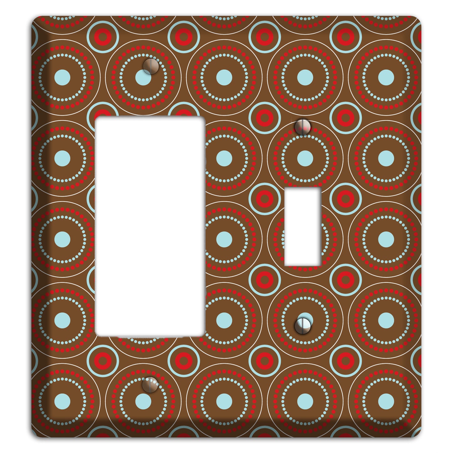 Brown with Red and Dusty Blue Retro Suzani Rocker / Toggle Wallplate