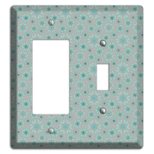 Grey with Tiny Aqua Retro Suzani Rocker / Toggle Wallplate