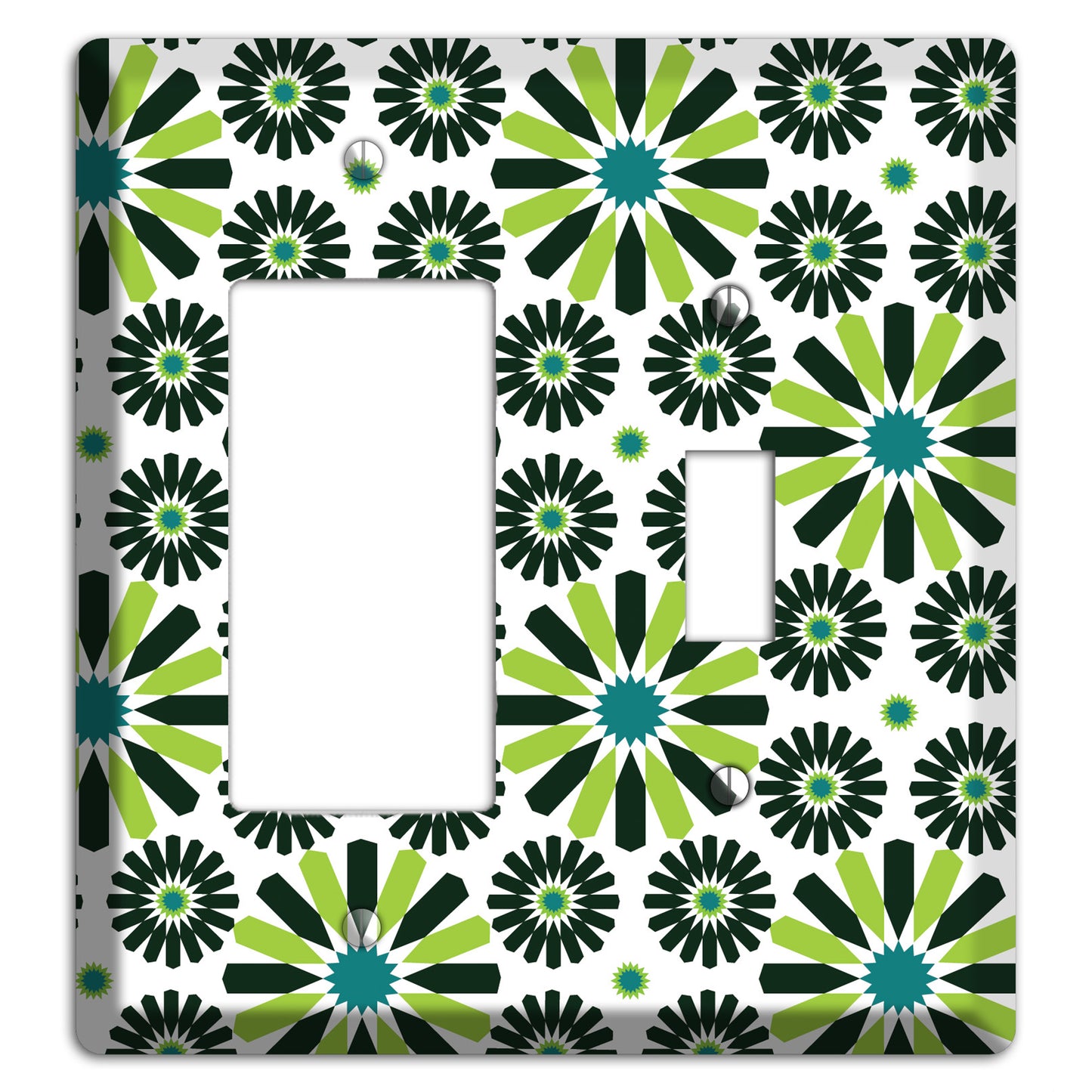 Lime and Teal Scandinavian Floral Rocker / Toggle Wallplate