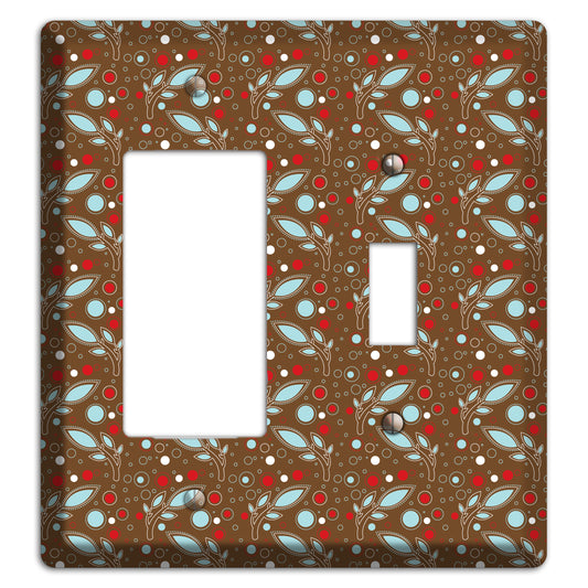 Brown with Red and Dusty Blue Retro Sprig Rocker / Toggle Wallplate