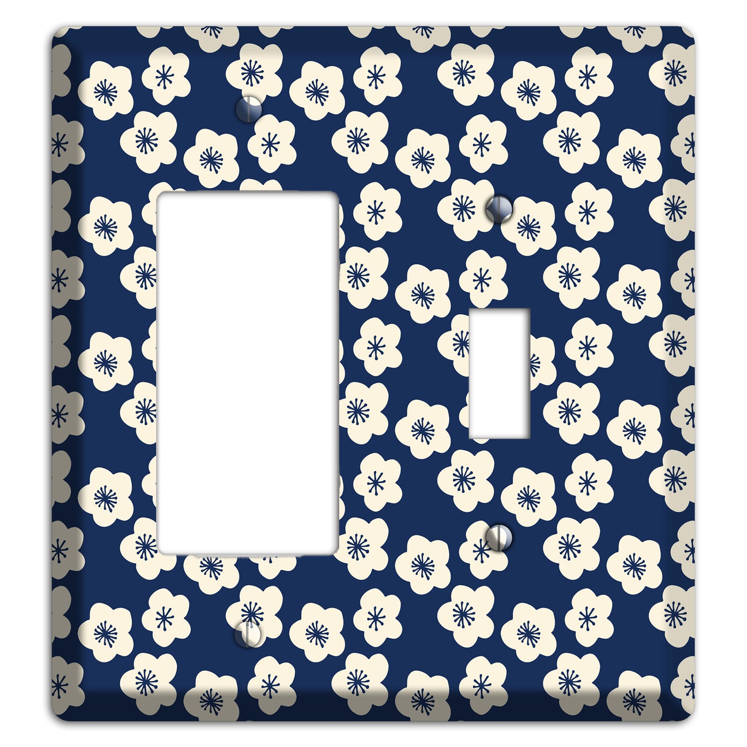 Navy Blossoms Rocker / Toggle Wallplate