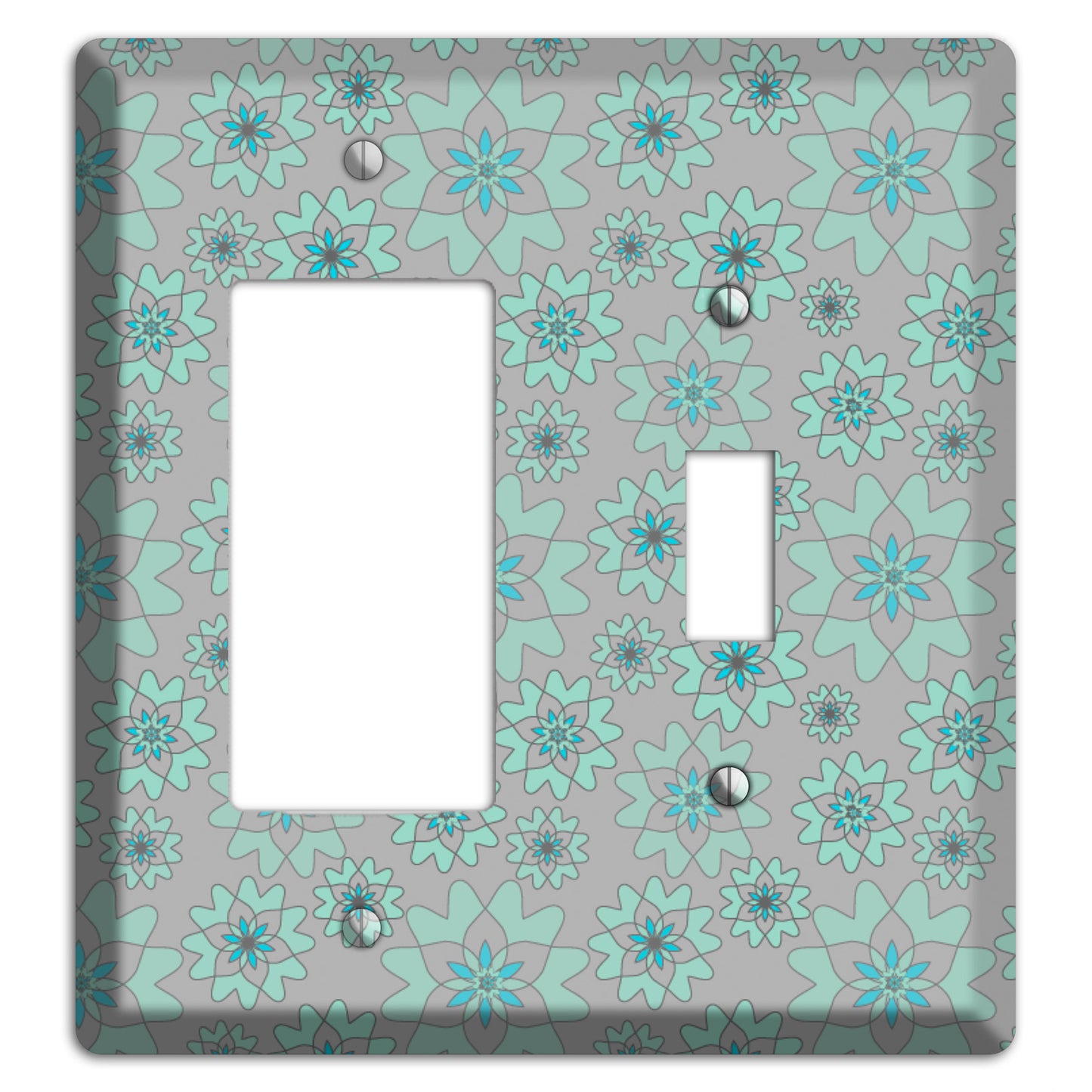 Grey with Aqua Retro Suzani Rocker / Toggle Wallplate