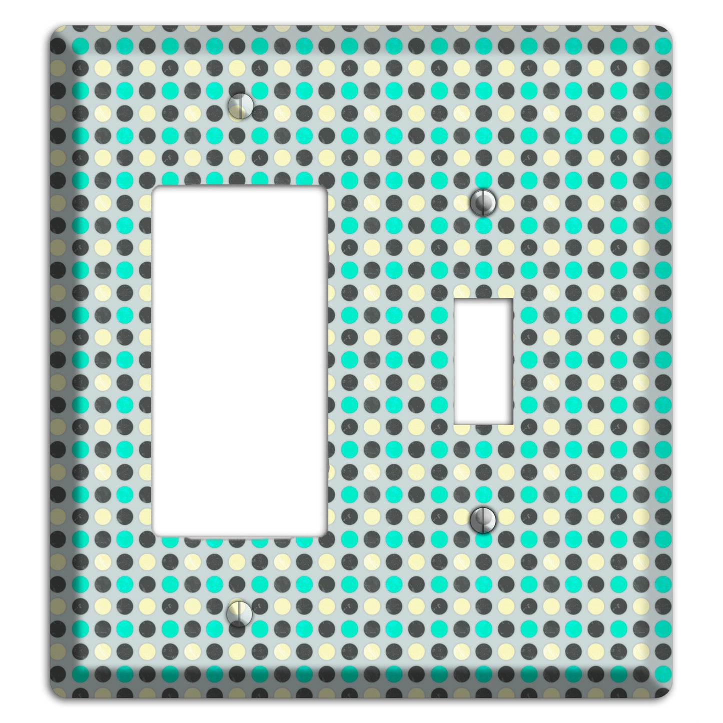 Grey with Black Off White and Turquoise Dots Rocker / Toggle Wallplate