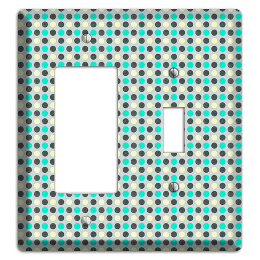 Grey with Black Off White and Turquoise Dots Rocker / Toggle Wallplate