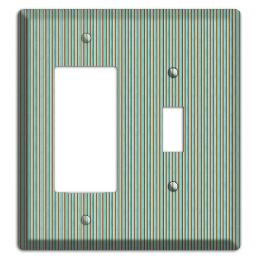 Multi Aqua Vertical Stripe Rocker / Toggle Wallplate