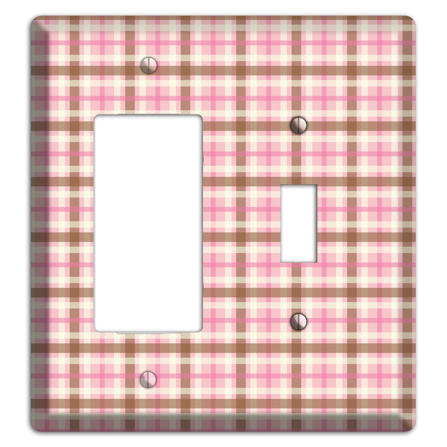 Pink and Brown Plaid Rocker / Toggle Wallplate