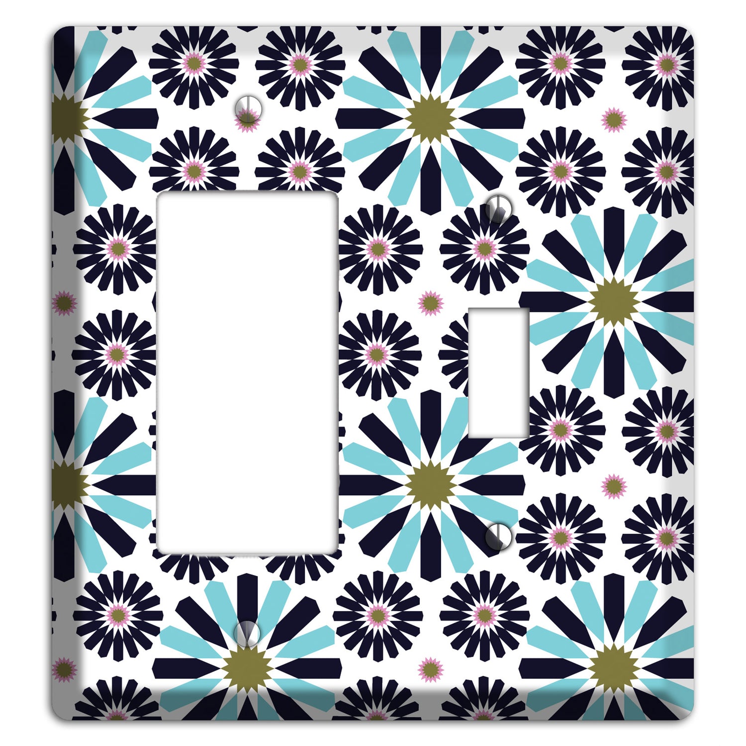 Dusty Blue and Olive Scandinavian Floral Rocker / Toggle Wallplate