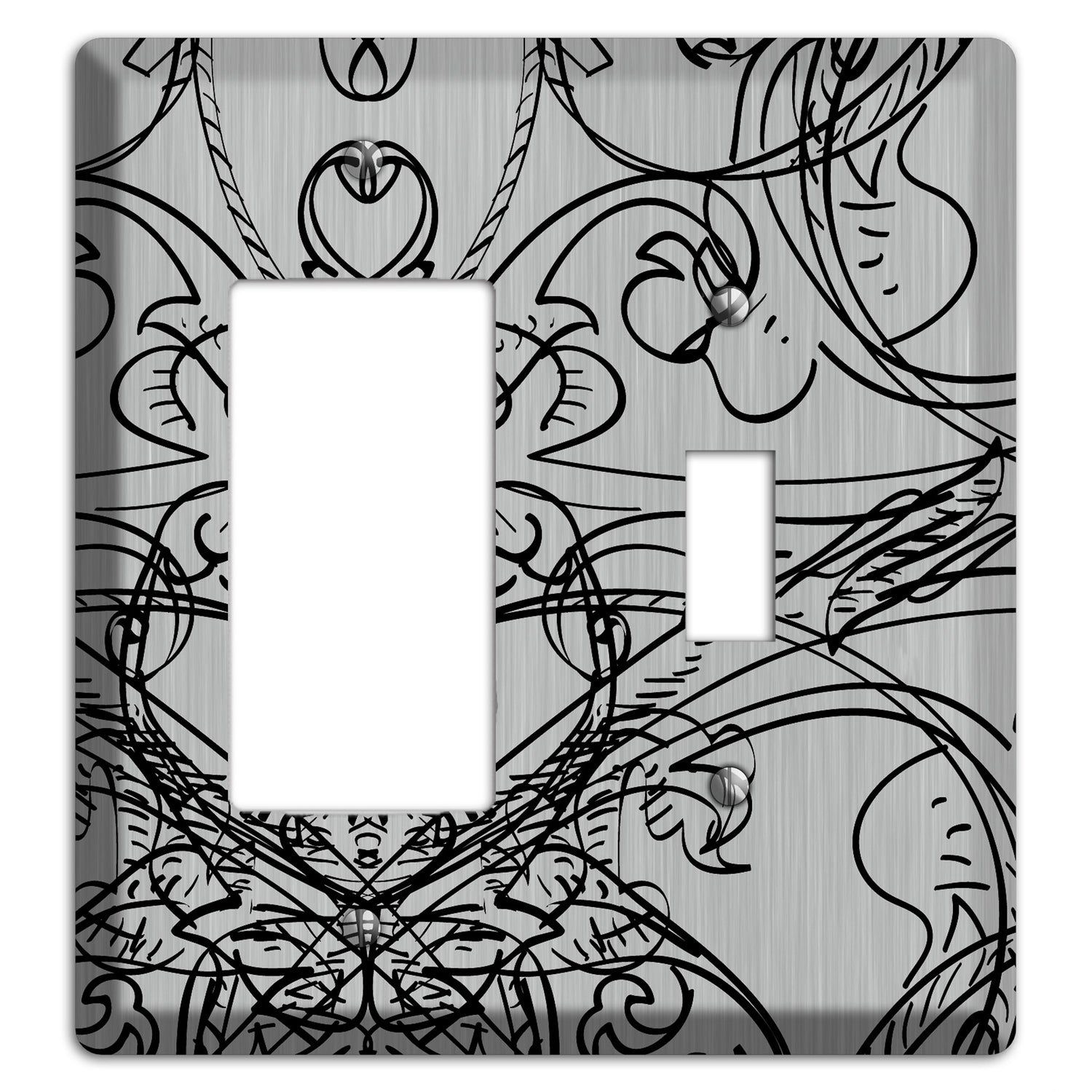 Black Deco Sketch  Stainless Rocker / Toggle Wallplate