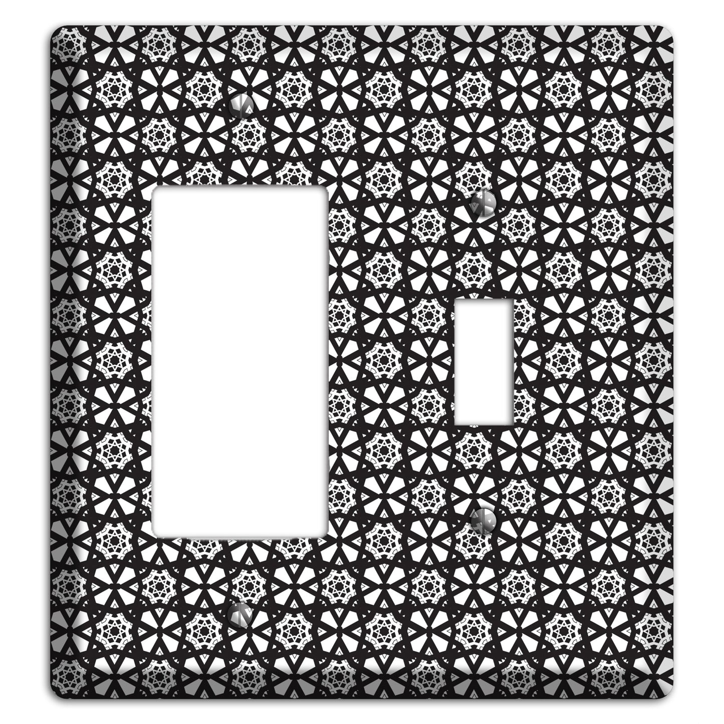 White with Black Arabesque Rocker / Toggle Wallplate