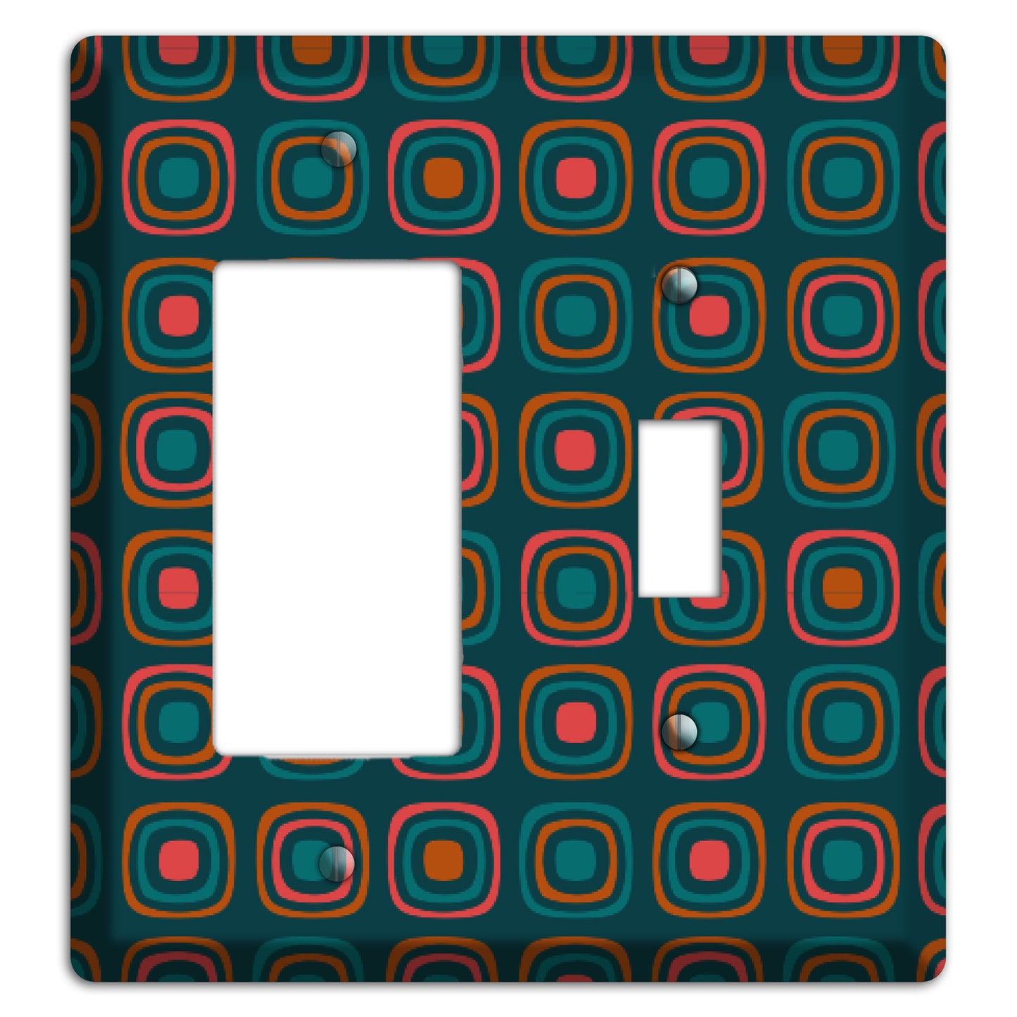 Teal and Pink Rounded Squares Rocker / Toggle Wallplate