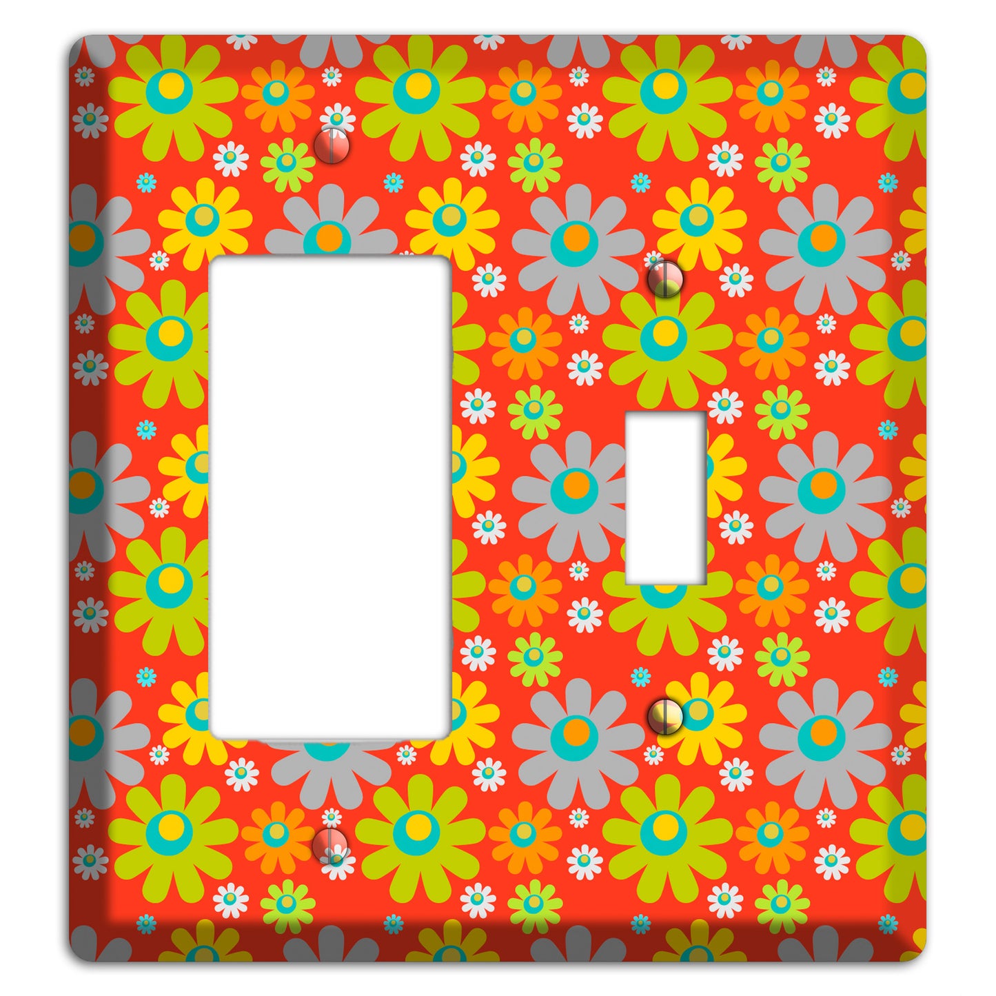 Orange and Yellow Flower Power Rocker / Toggle Wallplate