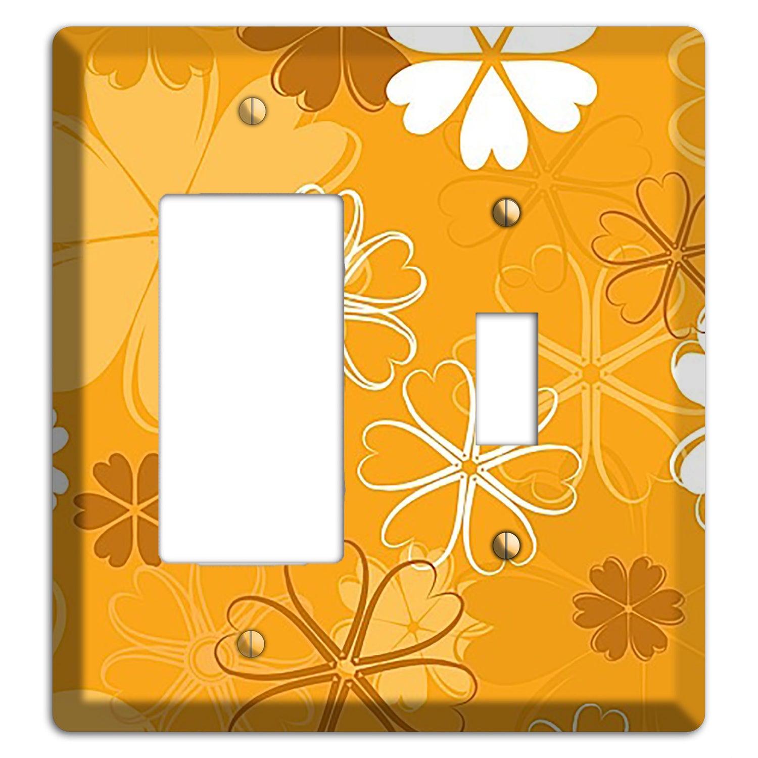 Orange Retro Flowers Rocker / Toggle Wallplate