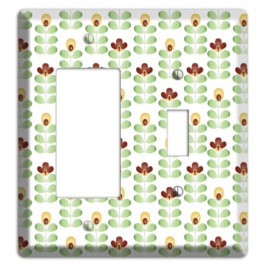 Light Green Deco Floral Half Drop Rocker / Toggle Wallplate