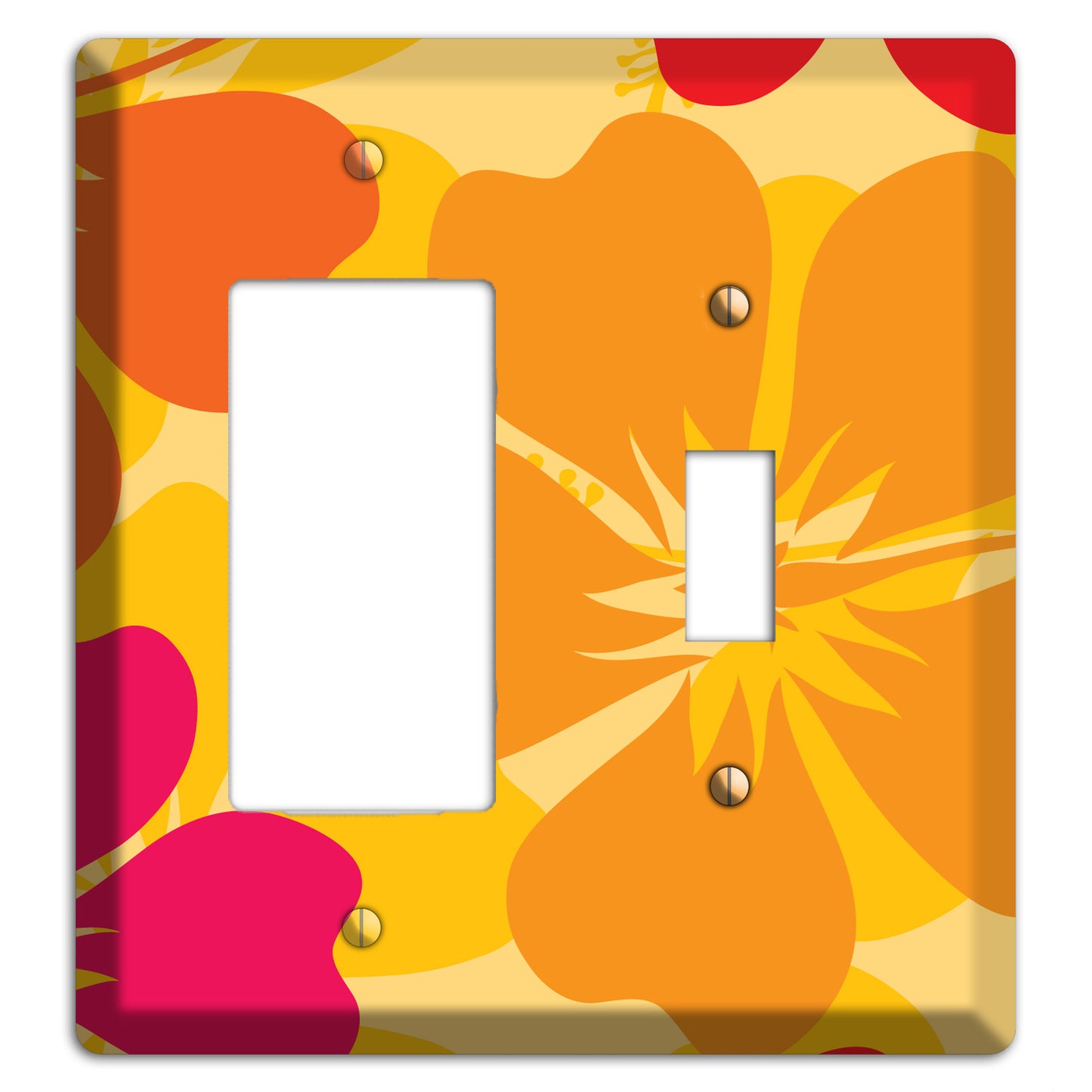 Orange Retro Flowers 2 Rocker / Toggle Wallplate