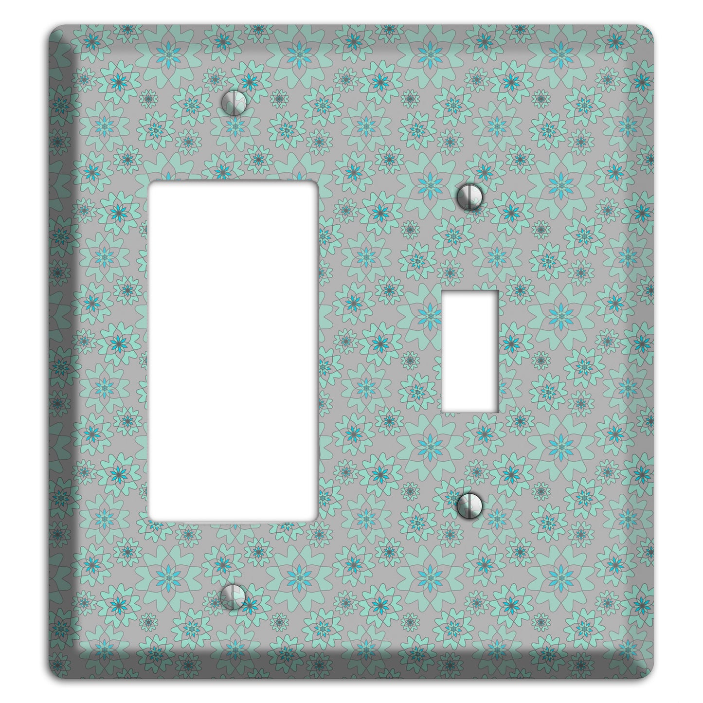 Grey with Tiny Aqua Retro Suzani 2 Rocker / Toggle Wallplate